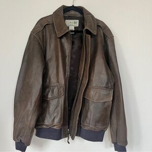Vintage L.L. Bean Goatskin Leather Jacket Mens XXL Brown Flight Bomber A-2 Style